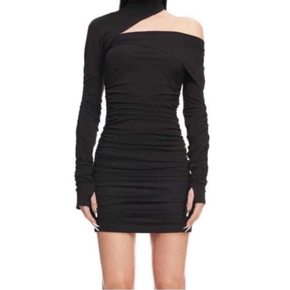 Thierry Mugler Black Asymmetrical Ruched Cocktail Dress
